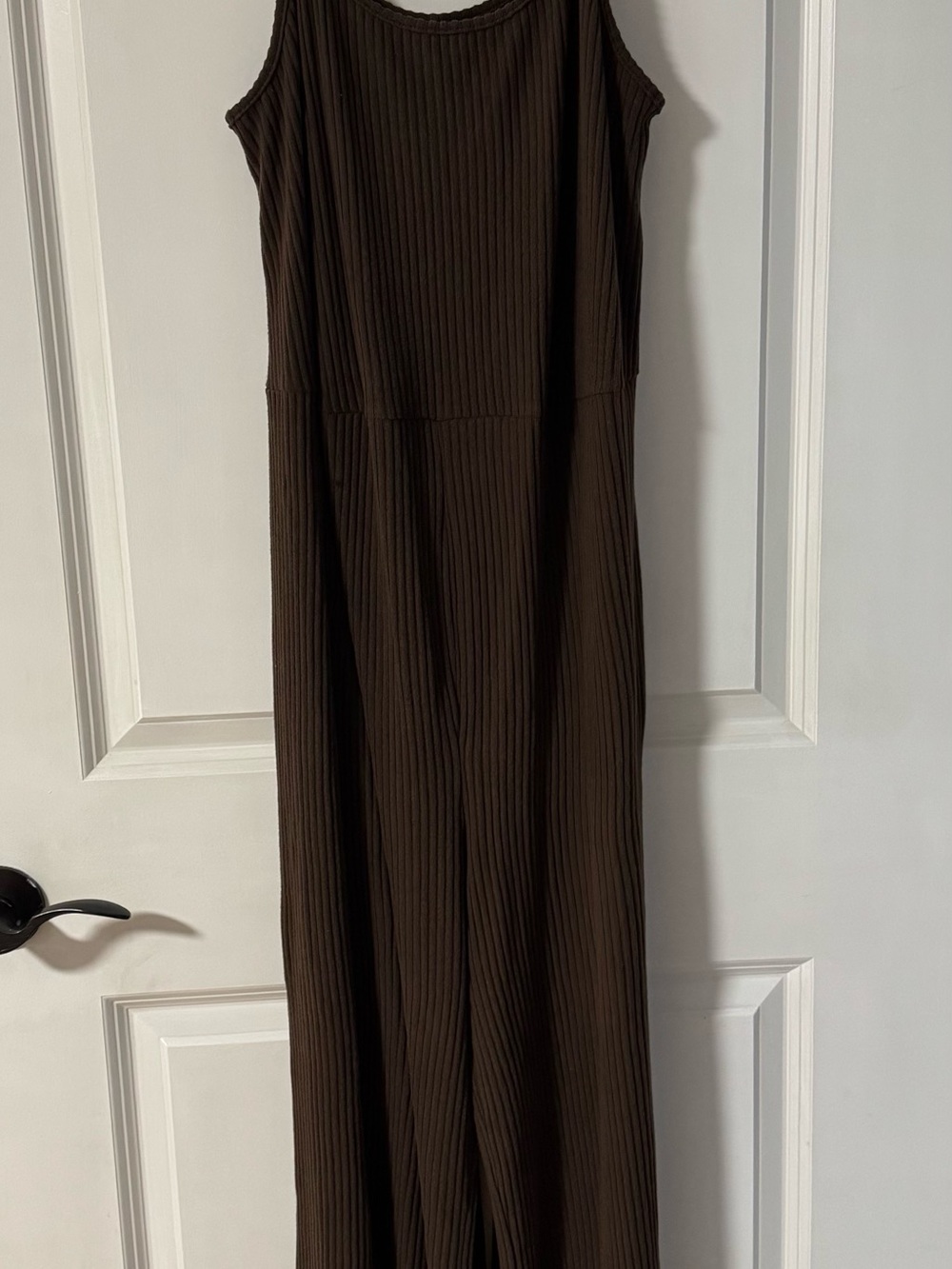 Brown Sleeveless Ribbed Knit Wide Leg Romper